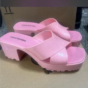 Steve Madden Glossy Bubblegum Pink Chunky Mule Sandals